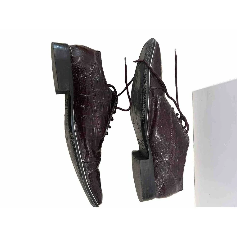 440 Club Mens Dress Shoes Size 8M Burgundy Faux Croc Lace Up Cap Toe